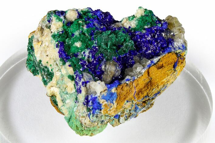 Cerussite and Sparkling Azurite on Green Malachite - Congo #372239